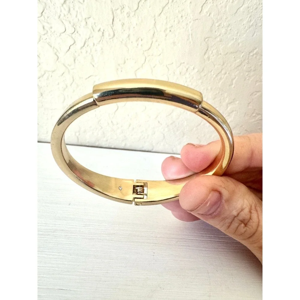 Gold‎ Tone Hinged Bangle Bracelet Tubular Minimalist Stackable 7